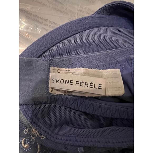 Y2K Euro Simone Perele Periwinkle Blue Bra With Lace And Embroidery Size 36C - Picture 3 of 5